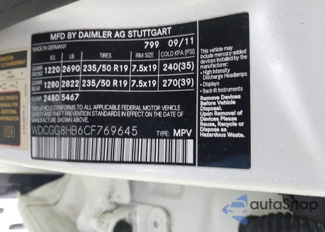 2012 Mercedes-Benz Glk 350 4Matic from USA, damaged, VIN WDCGG8HB6CF769645